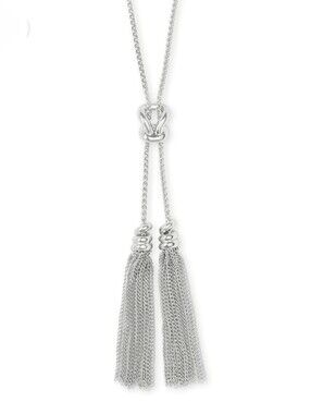 Kendra Scott Presleigh Love Knot Silver Tassel Lariat Necklace Adjustable